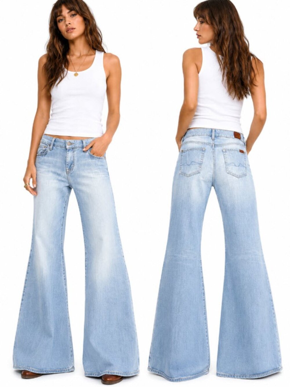 7 For All Mankind Super Flare Wide Leg Jeans Light Wash Tall 33 Women's 30